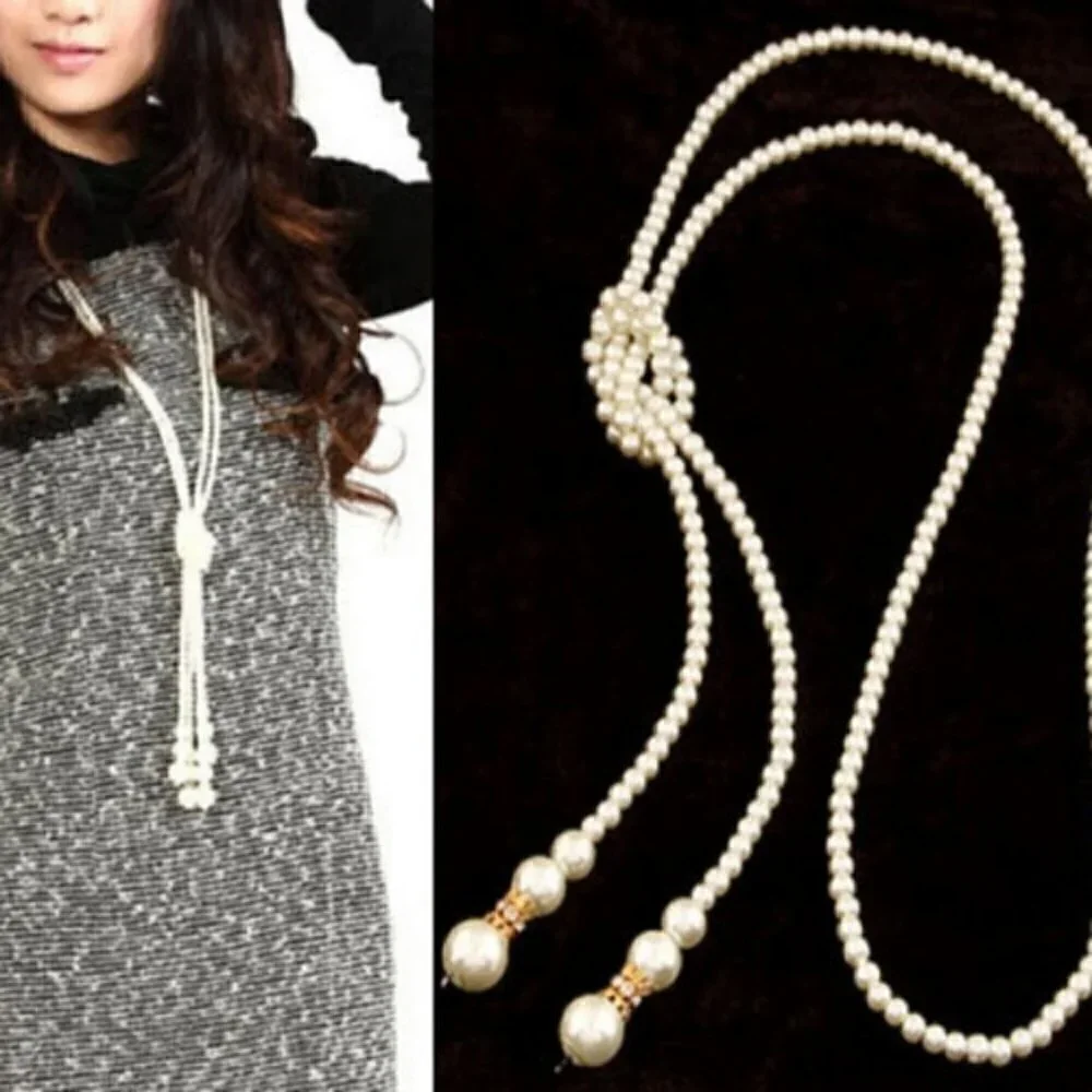 Boho Pearl Long Necklace chain jewelry
